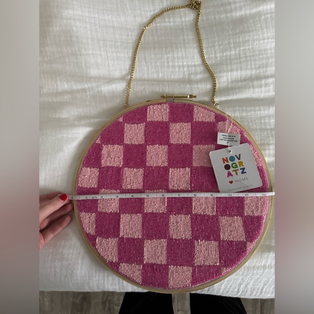Hand Beaded Pink Checker Wall Decor - Picture 6 of 7